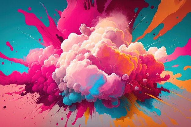 Acrylic paint underwater explosion on a background of abstract multicolored pink smoke