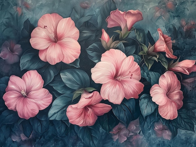 Acrylic Painting of a Carpet of Half Dark Pink Impatiens