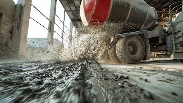 Action Shot of a Concrete Mixer in Motion