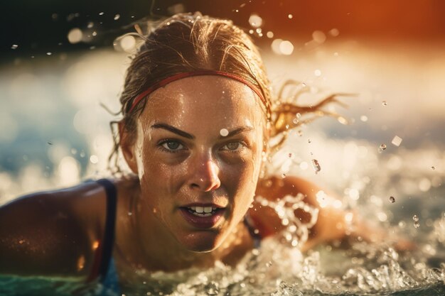 Action shot female swimmer off the blocks in swimming event unsplash