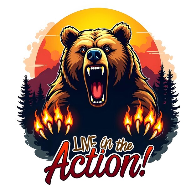 Photo actionpacked bear tshirt design bold and adventurous graphic design