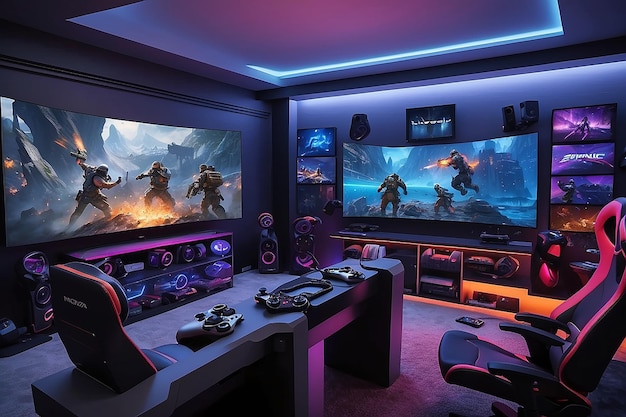 ActionPacked Gaming Room Mockup with Controllers and Headsets