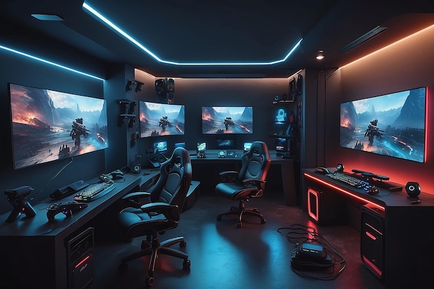 ActionPacked Gaming Room Mockup with Controllers and Headsets