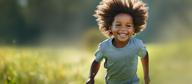 Active African American boy joyfully playing outdoors