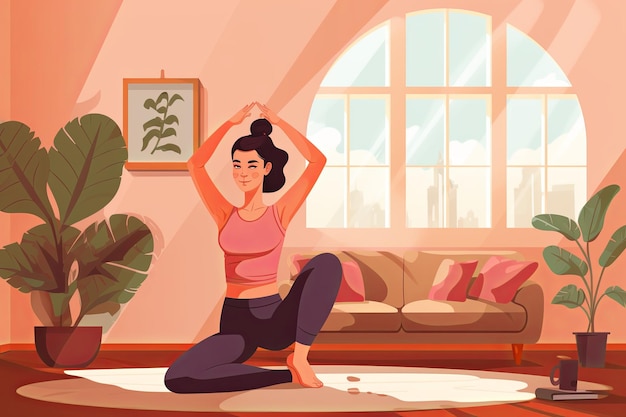 Active female exercising at home