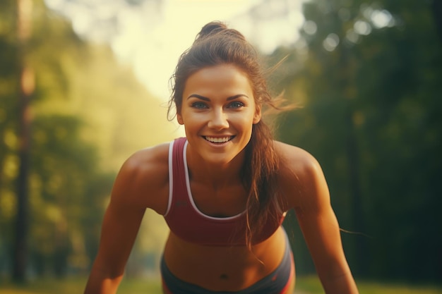 Active Lifestyle Smiling Girl Exercising in the Woods