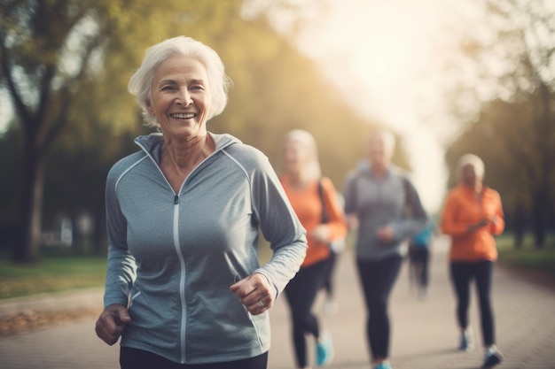 Active mature woman doing sports running outdoor ai generated