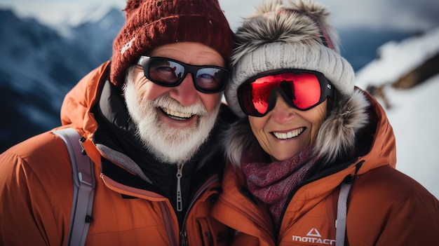 Active Senior Couple Enjoying Winter Skiing Vacation Together