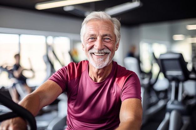 Active Senior Man Embodying Joy and Determination in Gym Workout