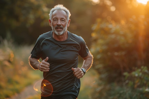 Active senior man is jogging Healthy retirement lifestyle