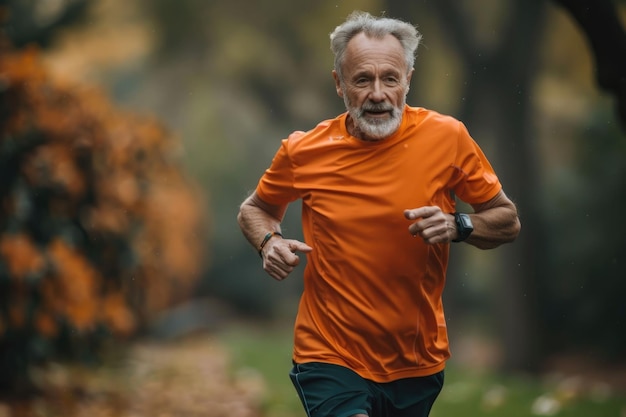 active senior man jogging in park