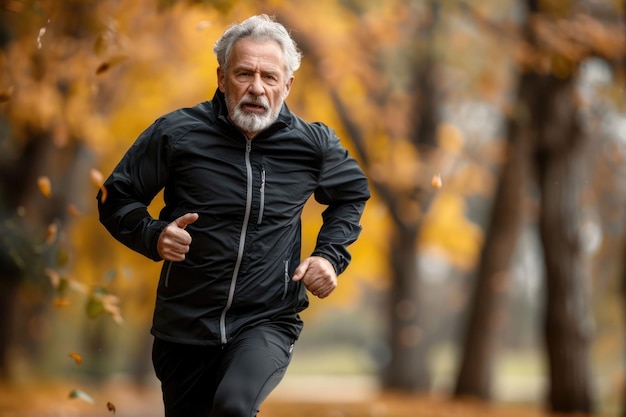 active senior man jogging in park