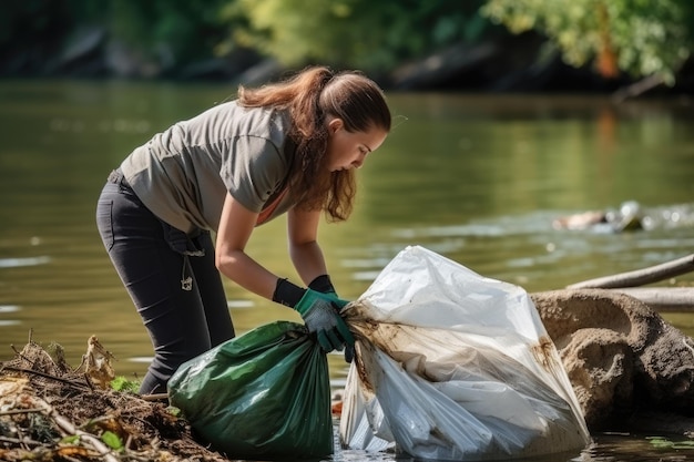 Activist cleaning river during cleaning river week