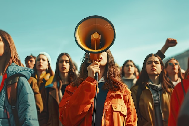 Activist Protesting with Megaphone Demand for Social Change