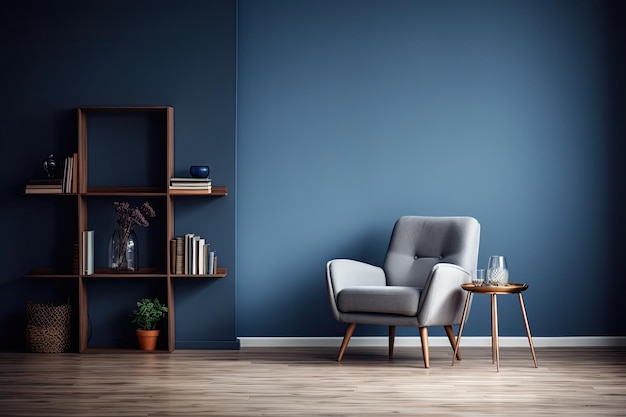 An actual photograph depicting a spacious living room with grey walls and wooden flooring In the roo...