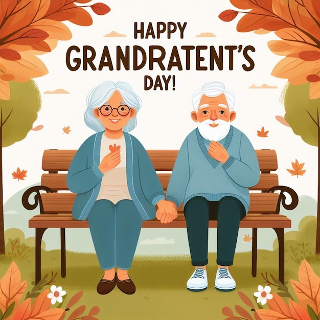 an ad for grandparents is on a bench with a picture of an elderly couple