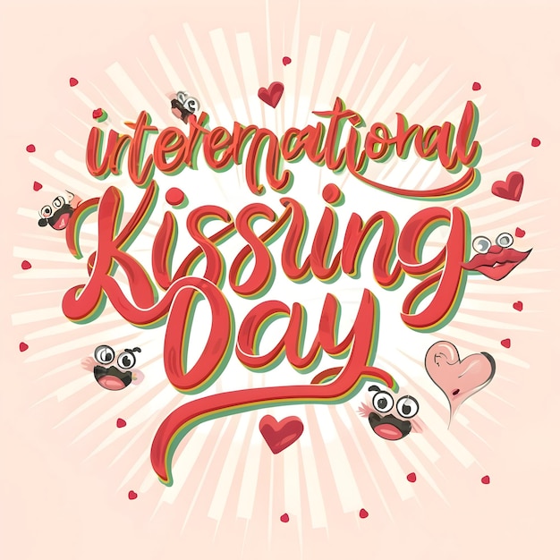 an ad for an international kiss day with hearts and hearts