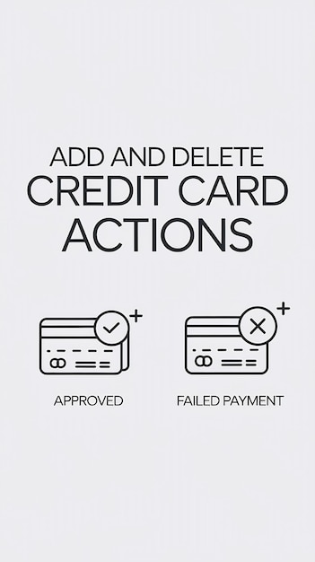 Photo add and delete credit card actions vector design approved and failed payment icon