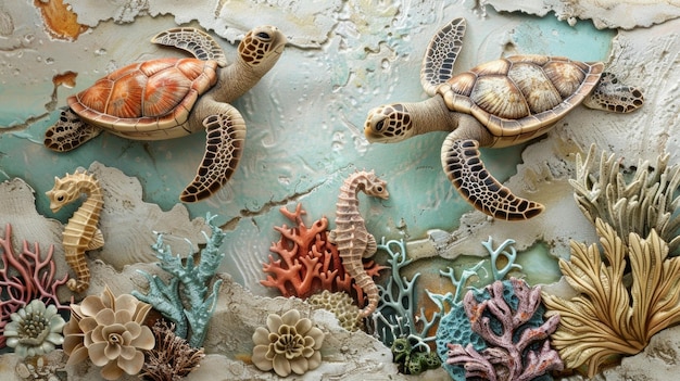 Photo add a touch of marine life to your walls with this unique wall art featuring lively sea turtles mystical seahorses and delicate coral