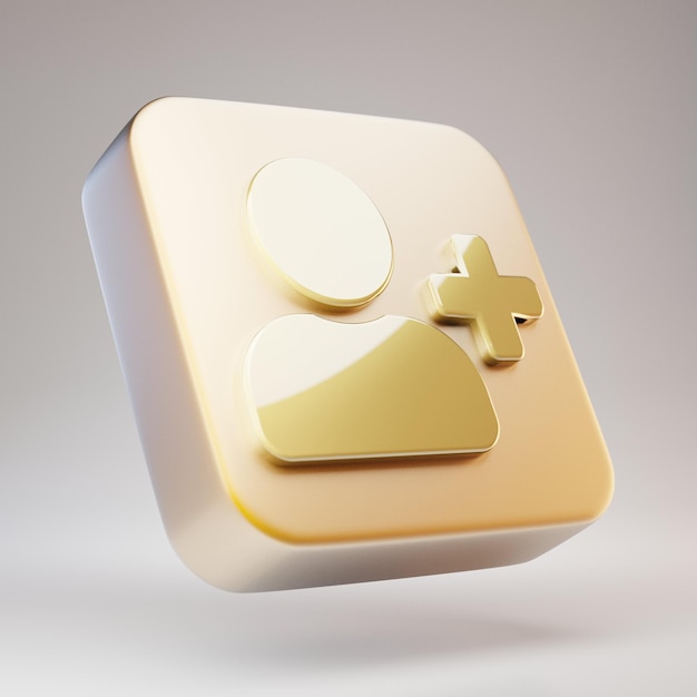 Add User icon. Golden Add User symbol on matte gold plate. 3D rendered Social Media Icon.