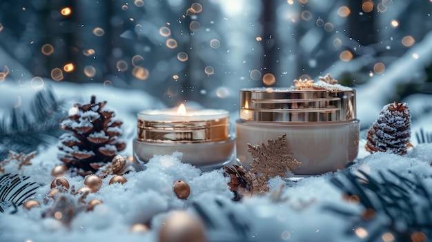 Adding beauty to the winter season with beauty products in a snowdrift