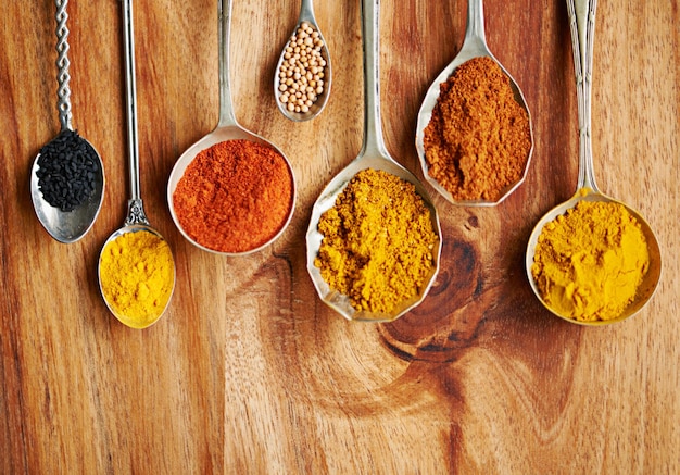 Adding flavor to your favorite dish Cropped shot of spoons filled with a variety of spices