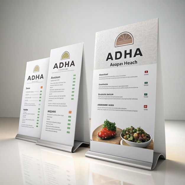 Photo adha standing menu left side in white background 3d rendering