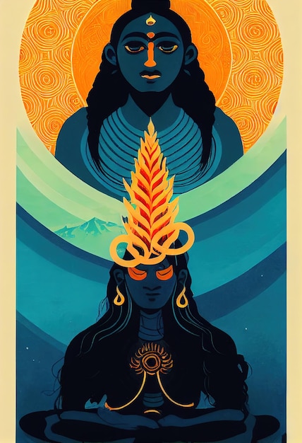 Adiyogi shiva portrait illustration Indian enlightened god