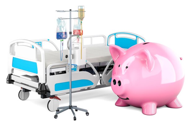 Adjustable hospital bed with piggy bank 3D rendering