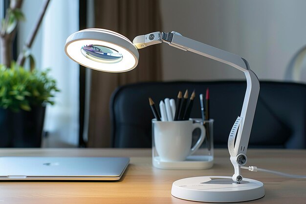 Photo adjustable led desk lamp with magnifier