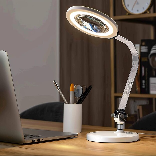 Photo adjustable led desk lamp with magnifier