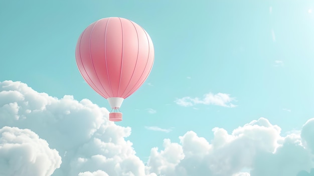 Adorable 3D Air Balloon Floating Over Pastel Skies for Travel Adventure Concept