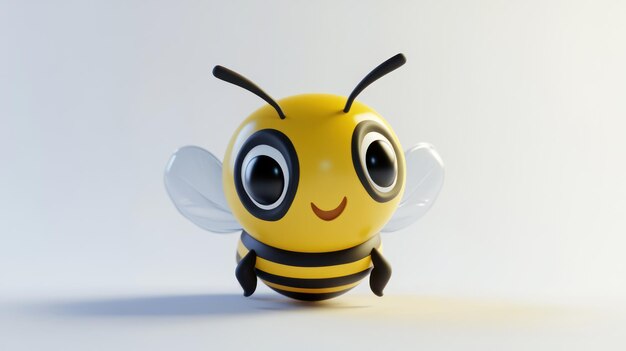 Adorable 3D Animation of a Smiling Bee with Black and Yellow Stripes on White Background