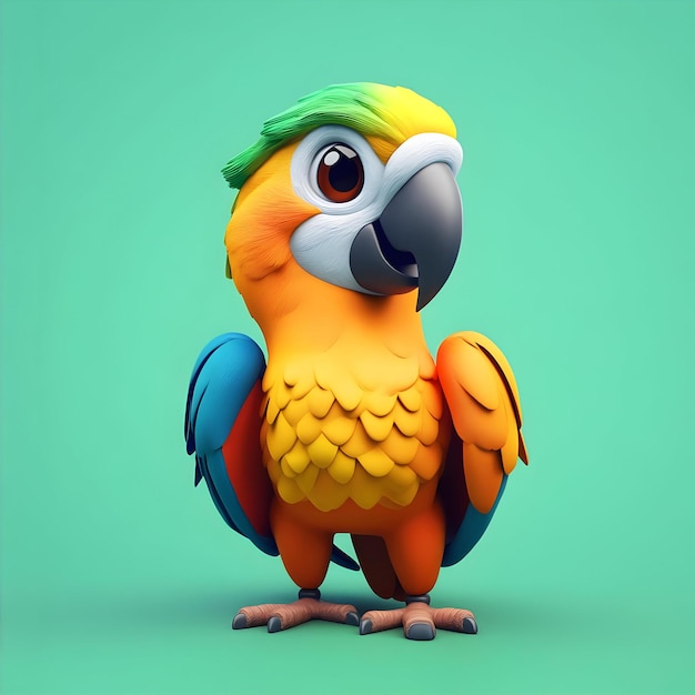 Photo adorable 3d cartoon baby macaw in isometric