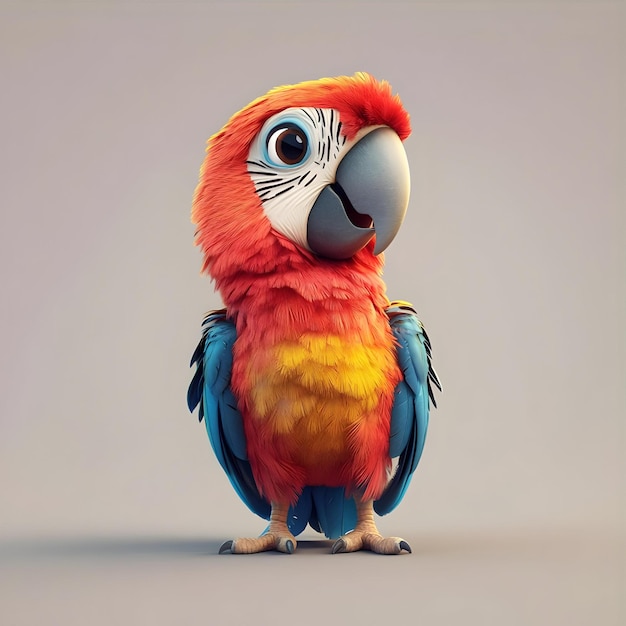 Photo adorable 3d cartoon baby macaw in isometric