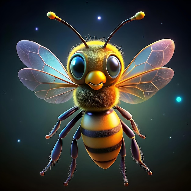 Adorable 3D cartoon bee with large eyes and a friendly smile