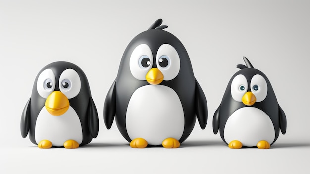 Adorable 3d cartoon penguin family on white background