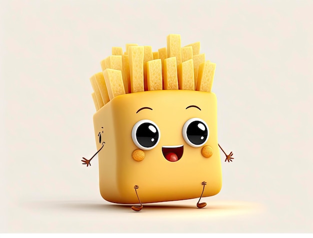 Adorable 3D Cartoon Pommes Character on White Background