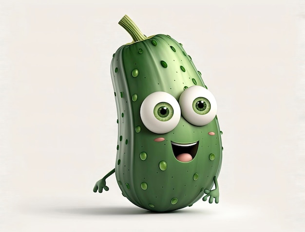 Adorable 3D Cartoon Zucchini Character on White Background