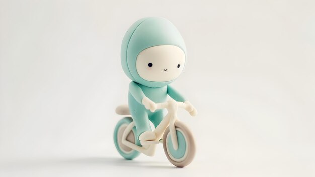 Adorable 3D Clay Bicycle Rider on Minimalist White Background