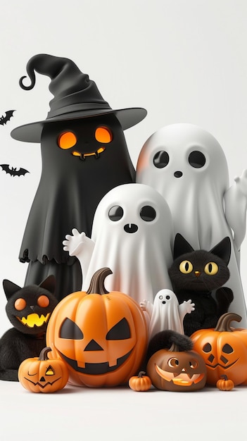 Adorable 3D clipart of Halloween Characters Costumes and Pumpkins