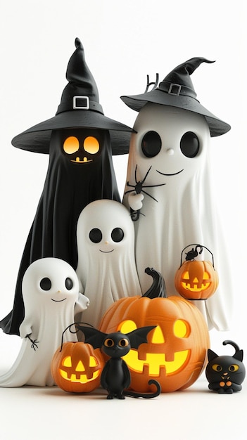 Adorable 3D clipart of Halloween Characters Costumes and Pumpkins