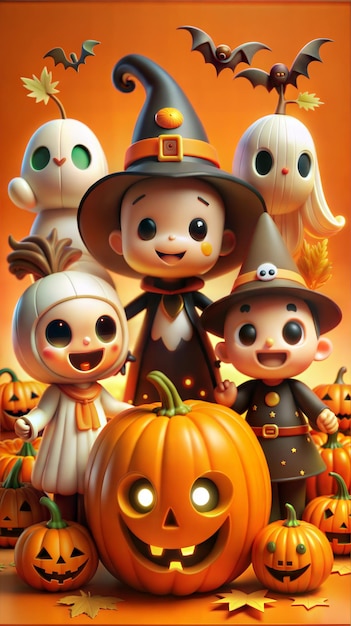 Adorable 3D clipart of Halloween Characters Costumes and Pumpkins