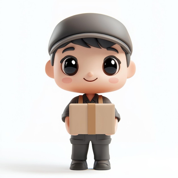 Adorable 3d Delivery person with a package uniform