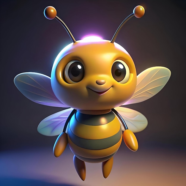 Adorable 3D honey bee with big eyes and a friendly smile