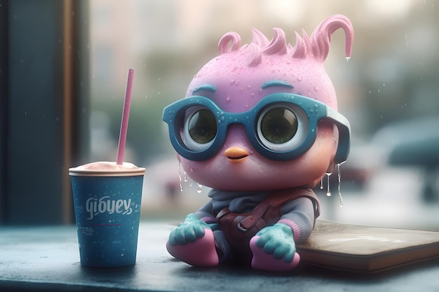 An adorable 3D ice cream character with big eyes and a sweet smile