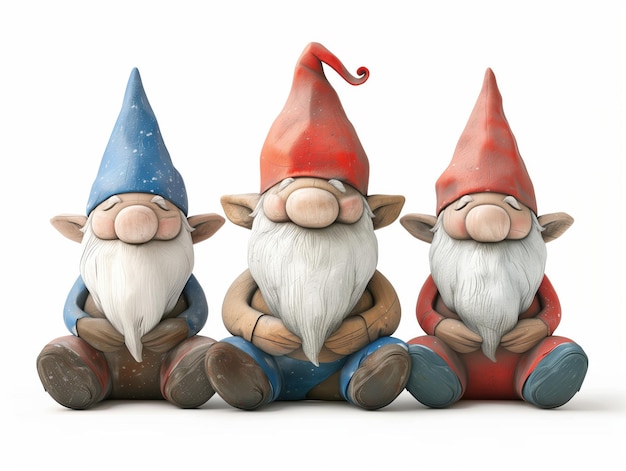 Photo adorable 3d illustration of three gnomes with colorful hats in a playful style