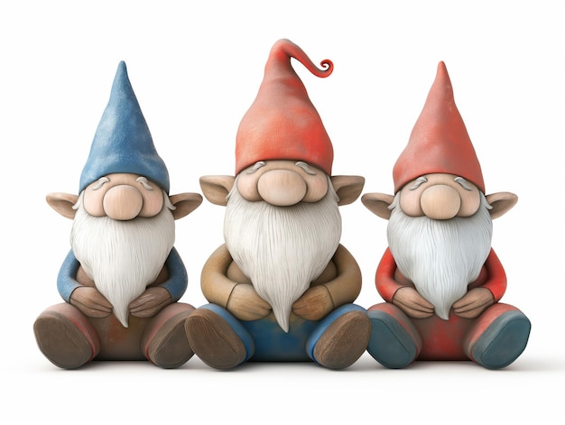 Photo adorable 3d illustration of three gnomes with colorful hats in a playful style