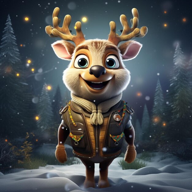 Photo adorable 3d mascot avatar cute reindeer navigating snowy wonderlands delight