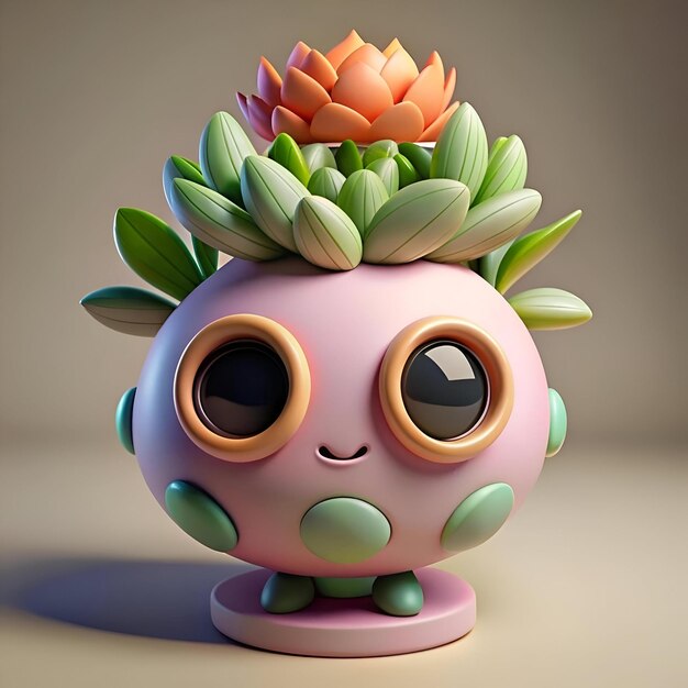 Photo adorable 3d model of a cute plant pot with a whimsical design perfect for adding a touch of joy to your digital creations